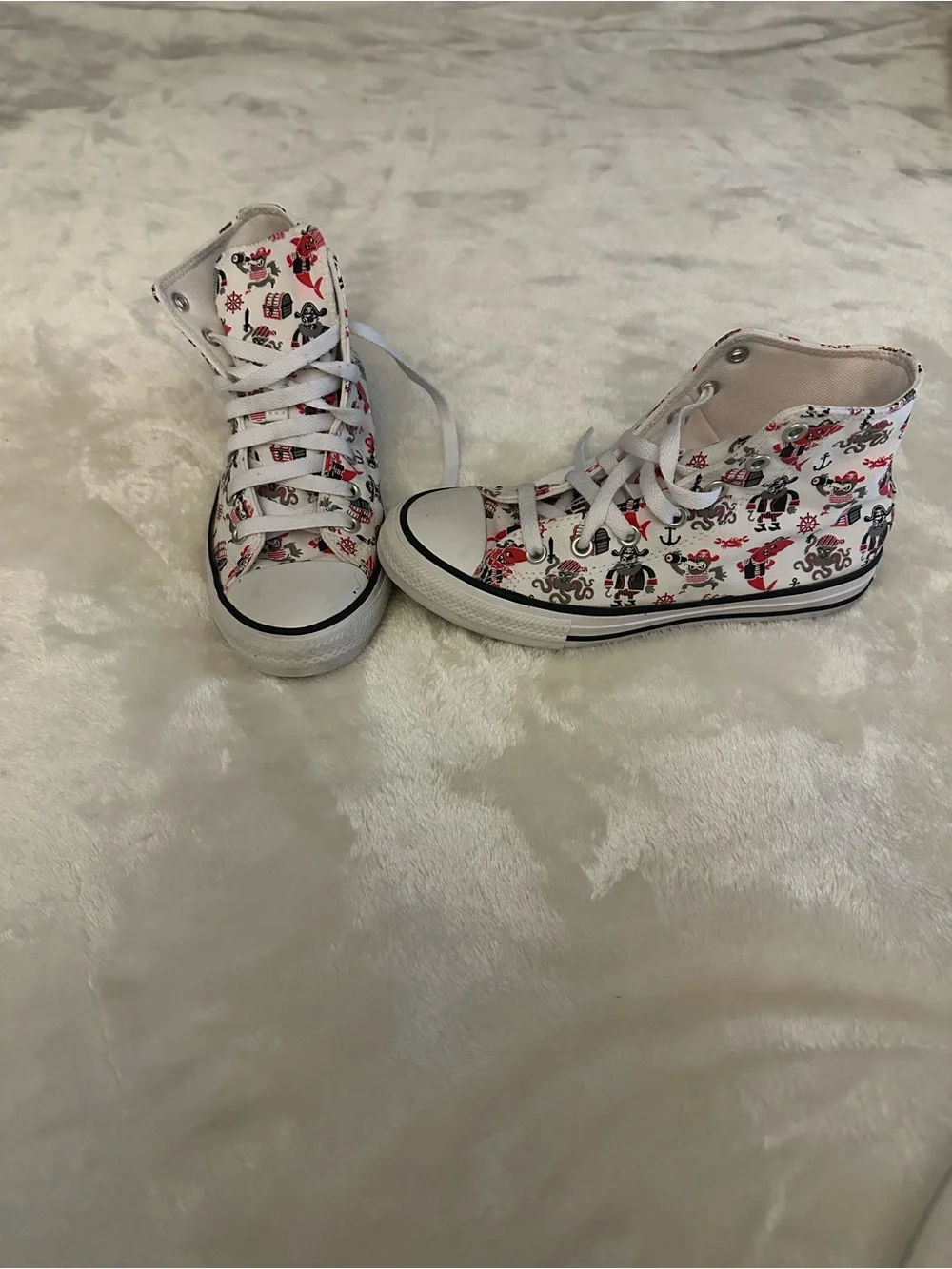 Converse Kids White High-Top Sneakers with Red & Black Pirate Print